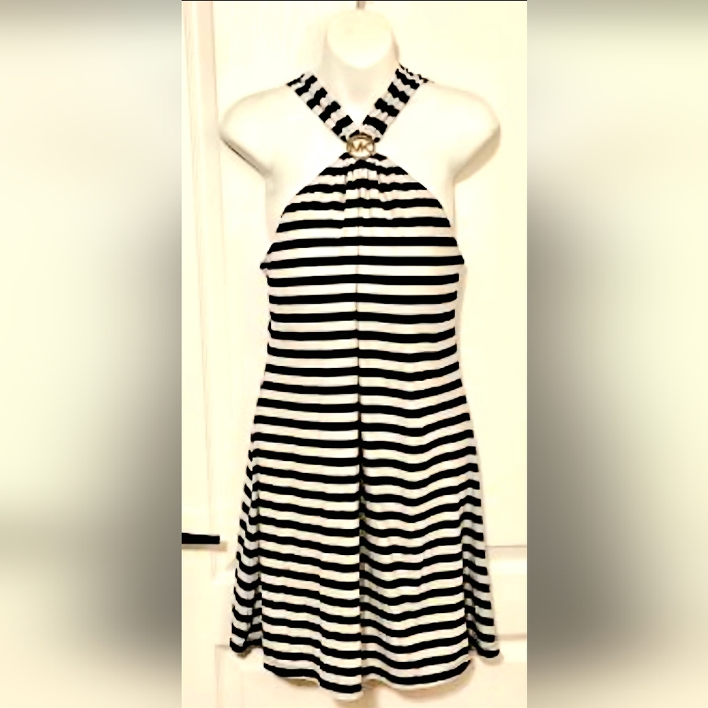 MICHAEL Michael Kors Navy Blue White Striped Dress Swim Cover Up Size L